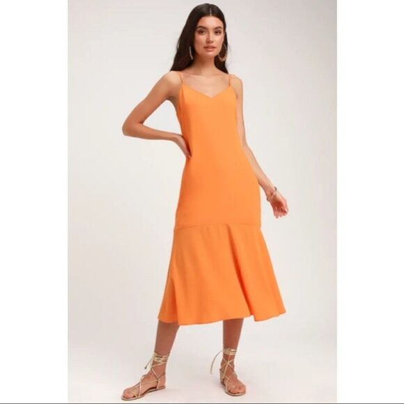 Lulu’s Lovely Lilies Midi Dress in Orange Medium - Picture 1 of 8